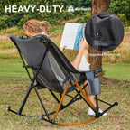 Oversized Camping Chair for Adults, Lawn Chairs Outdoor Fold up, Rocking Camping Chairs with Pillow for Picnic, Heavy-Duty 600D Oxford Cloth with Cup Holder, 350 Pound Capacity, Grey.