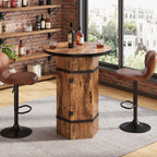 Round Bar Table with Hidden Storage, 39.4" H Bar Height Pub Table with Sturdy Barrel-Inspired Base, Rustic Industrial Bistro Cocktail Table for Pub, Kitchen, Home Bar, Apartment (Table Only)