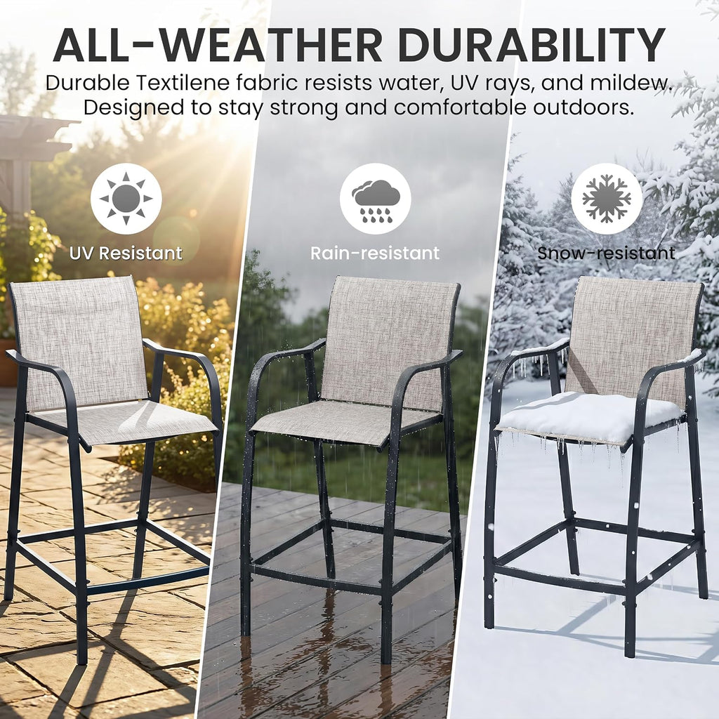 Crestlive Products Outdoor Bar Stools Set of 2, Bar Height Patio Chairs, Heavy Duty Tall Chairs Barstools with Armrest and Footrest, Textilene Fabric for Kitchen, Backyard, Bistro, Poolside (Gray)