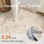 2x8 Beige Washable Runner Rug for Hallway Kitchen Soft Low Pile Lightweight Runner Rug Non Slip Vintage Accent Carpet Bathroom Front Door Beside Bed Home Decor