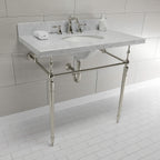 Kingston Brass KVPB3622M86 Edwardian 36" Console Sink with Brass Legs (8-Inch, 3 Hole), Marble White/Polished Nickel