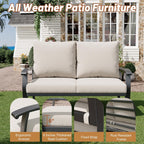 HOMREST Outdoor Loveseat Aluminum Patio Furniture Sofa, All-Weather Metal Outdoor Couch with Cushions, Beige