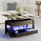 MALOL 40" Smart Lift Top Coffee Table for Living Room, 4 in 1 Multi-Function Modern Coffee Tables with Storage Drawers, LED Light and Charging Station, Farmhouse Wood Coffee Table, Black
