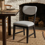 COLAMY Solid Wood Dining Chairs Set of 4, Mid Century Modern Upholstered Kitchen Chairs with 3.3" Thick Cushion, Farmhouse Dining Room Chairs with Level Legs & Wire-Brushed Finish, Black