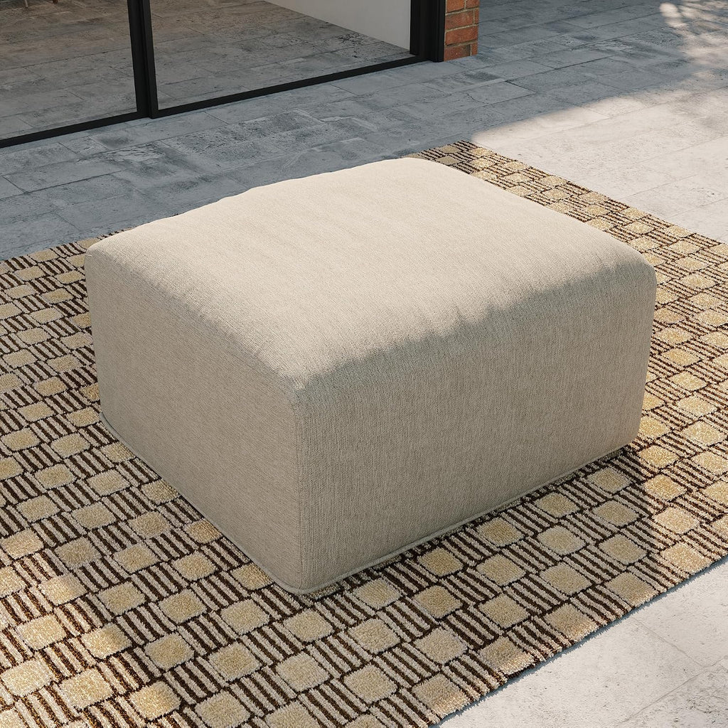Patio Ottoman Boneless Outdoor Furniture, All Weather Fabric - Armless, Camel