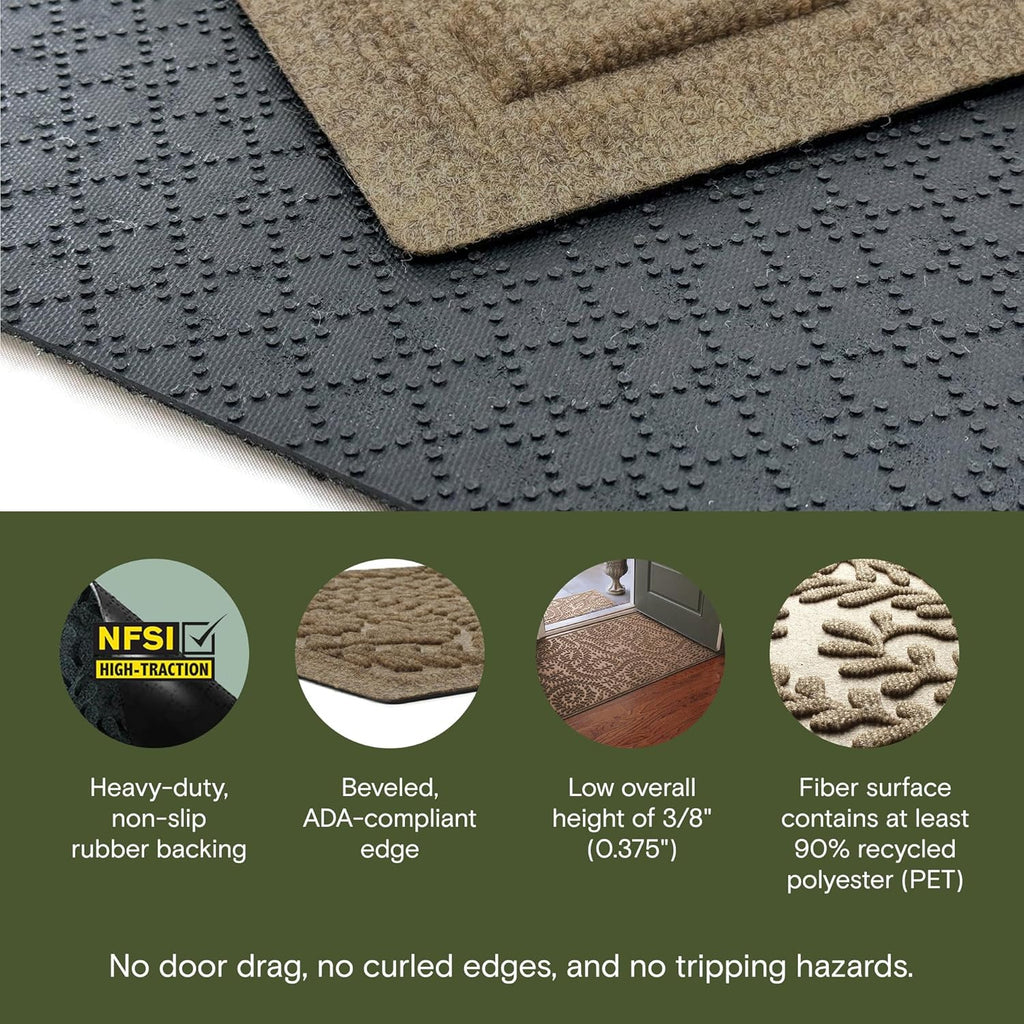 WaterHog Boxwood Front Door Mat Indoor Outdoor Entrance, Absorbent All-Weather Doormat with Non-Slip Rubber Backing, Dirt & Moisture Trapper, Low Profile & Easy Clean, Made in USA, 23"x36" Camel