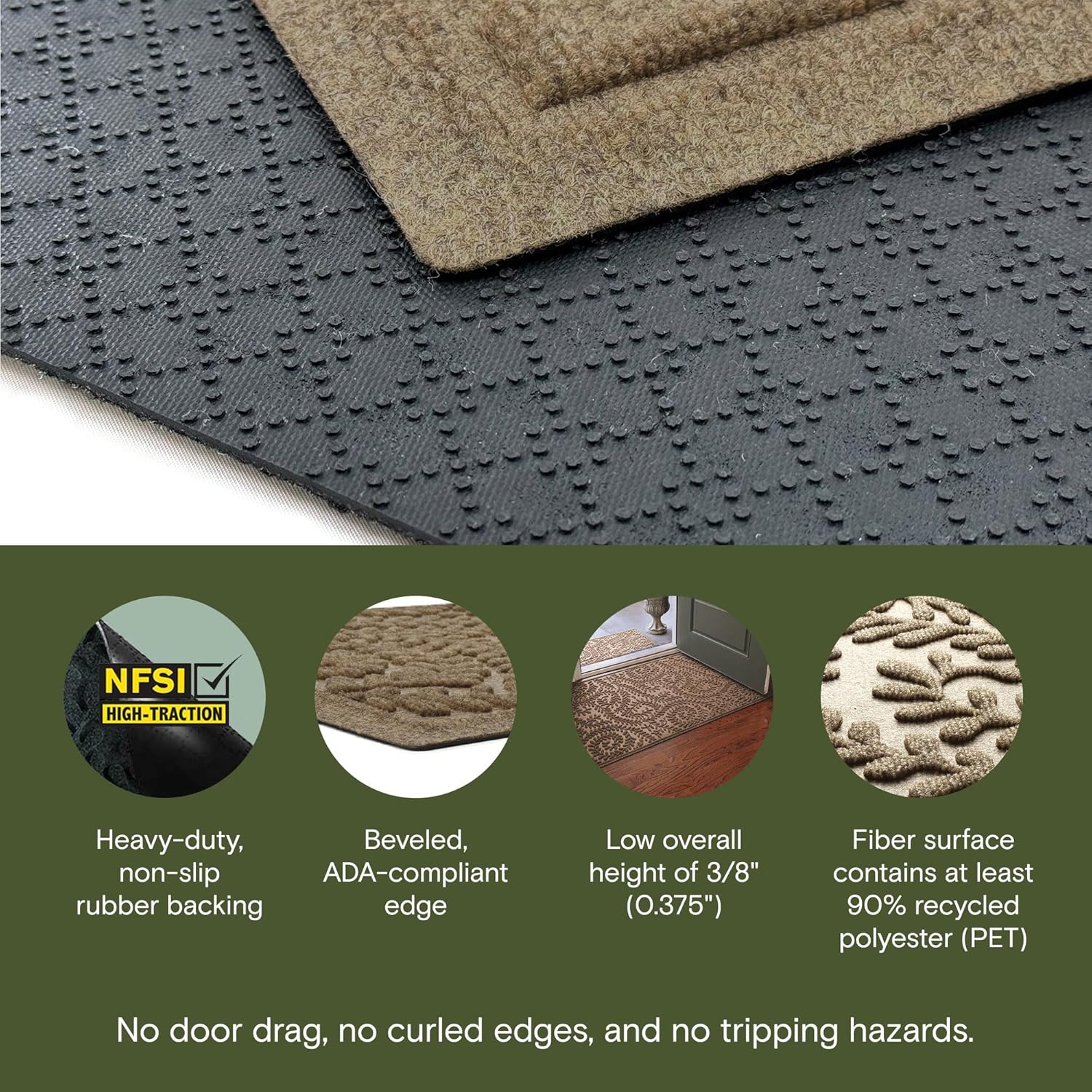 WaterHog Boxwood Front Door Mat Indoor Outdoor Entrance, Absorbent All-Weather Doormat with Non-Slip Rubber Backing, Dirt & Moisture Trapper, Low Profile & Easy Clean, Made in USA, 23"x36" Camel