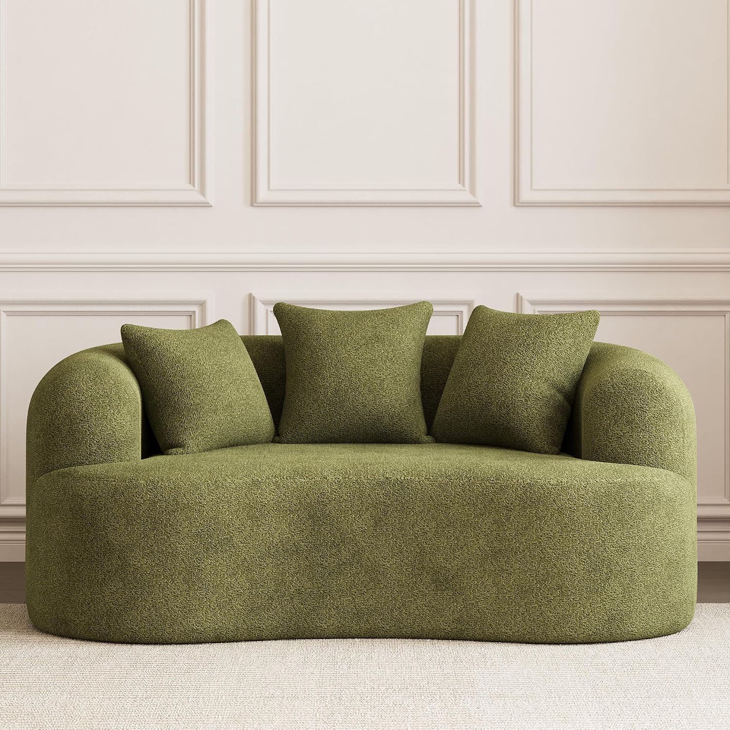 69" Curved Loveseat Sofa for Living Room, Modern Chenille Love Seat Cloud Couch, Luxury Plush Extra Deep Oversized Sofa for Small Spaces, Bedroom, Apartment‌, No Assembly Required, Green