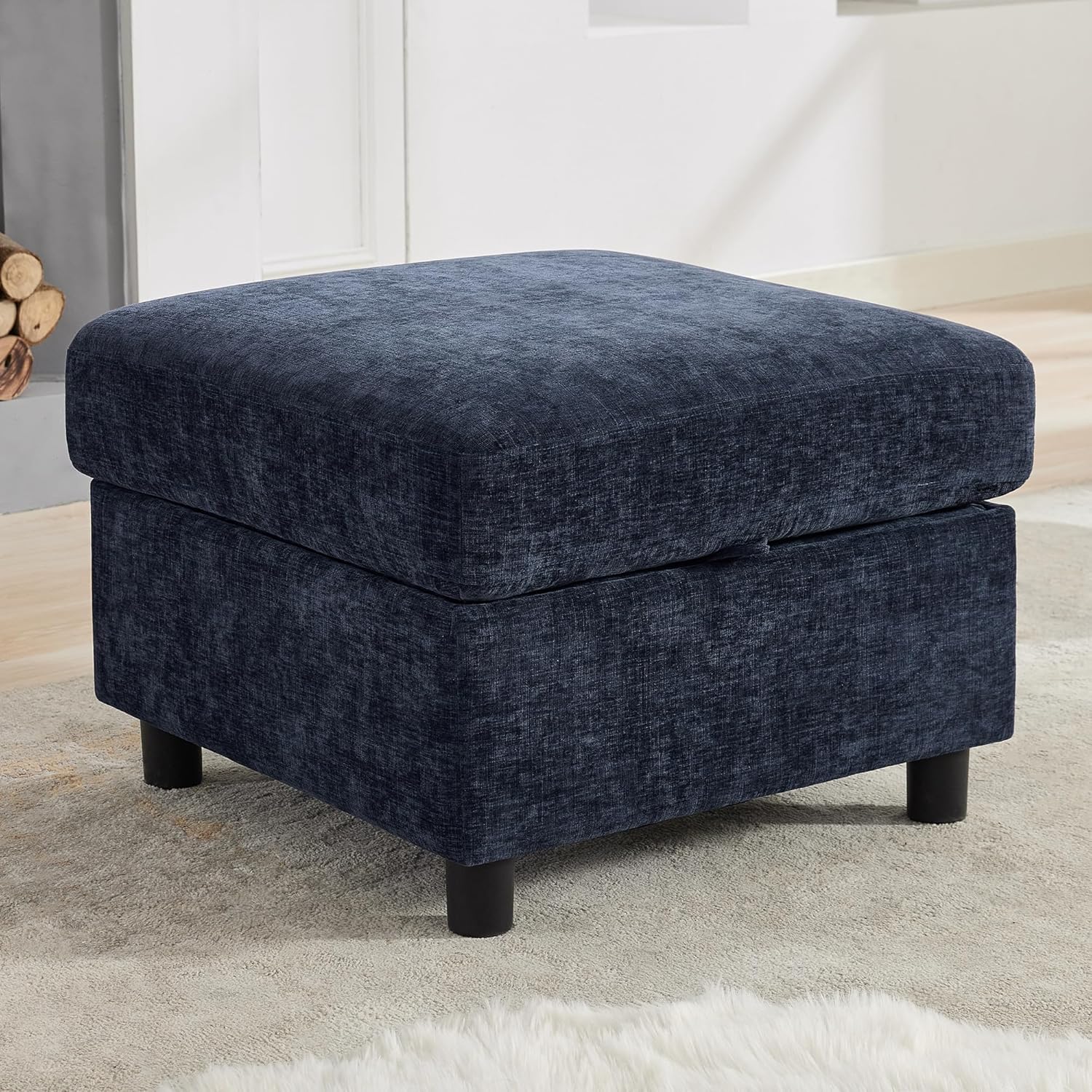 WUTUTUEE 25'' Square Storage Ottoman Module for Modular Sectional Sofa, Living Room Coffee Table Sectional Ottoman Footrest for Convertible Couch, Chenille Navy