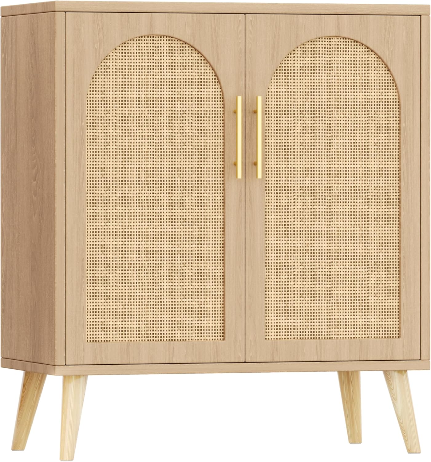 15.7"D Rattan Buffet Sideboard Cabinet with Storage, Modern Accent Cabinet with Adjustable Shelf & Solid Wood Legs, Coffee Bar Cabinet with Doors for Kitchen, Living Room, Entryway, Natural Oak