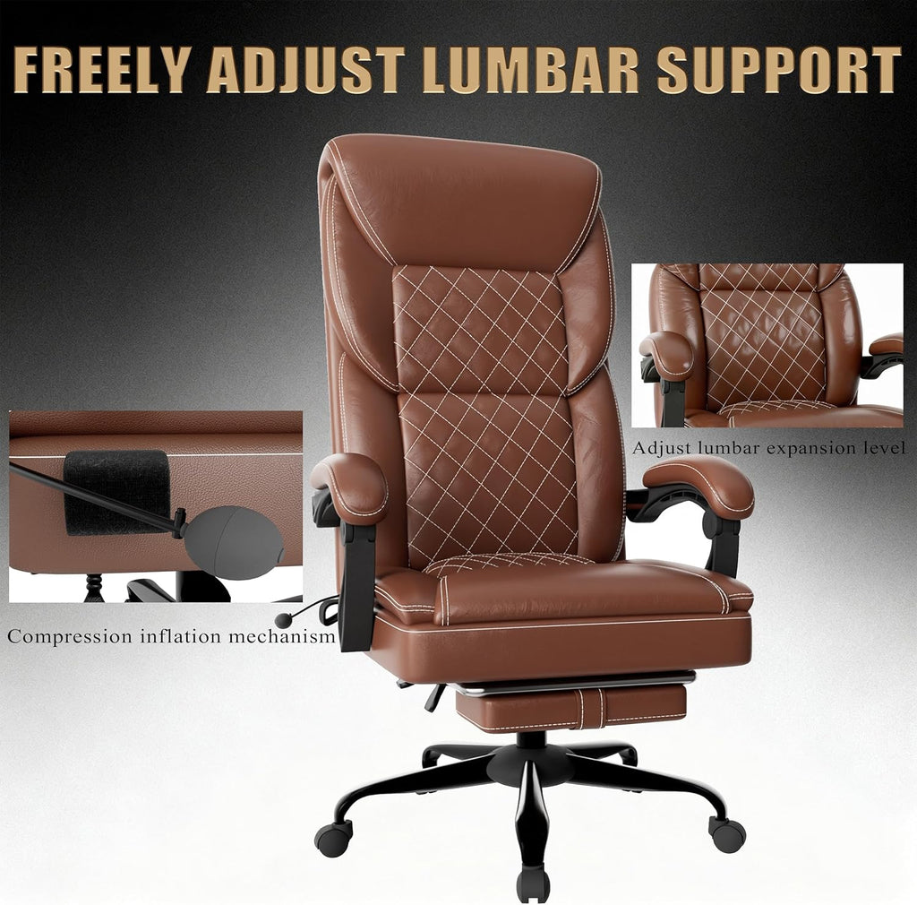 Gaming Chair, Office Chair with Inflatable Lumbar Support, Ergonomic Comfortable Wide Computer Chair with Footrest and Linked Soft Armrests, High Back 3D Enveloping Seat Cushion