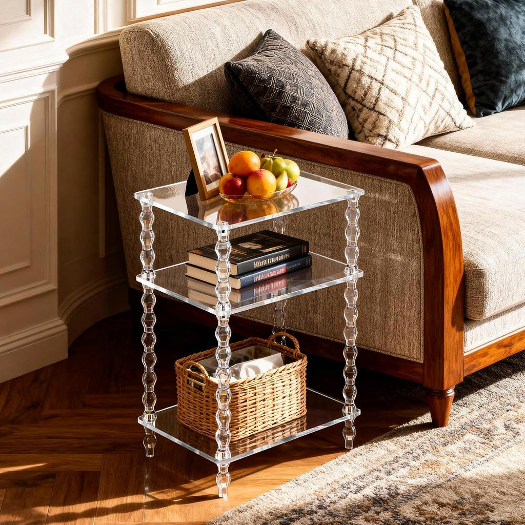 Acrylic Side Table Clear 3-Tier End Table for Living Room, Office, Hallway, Bedroom,Bathroom (Clear, Nomal)