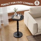 Round Side Table for Small Spaces，Bamboo Bed Tray Table with Foldable Legs