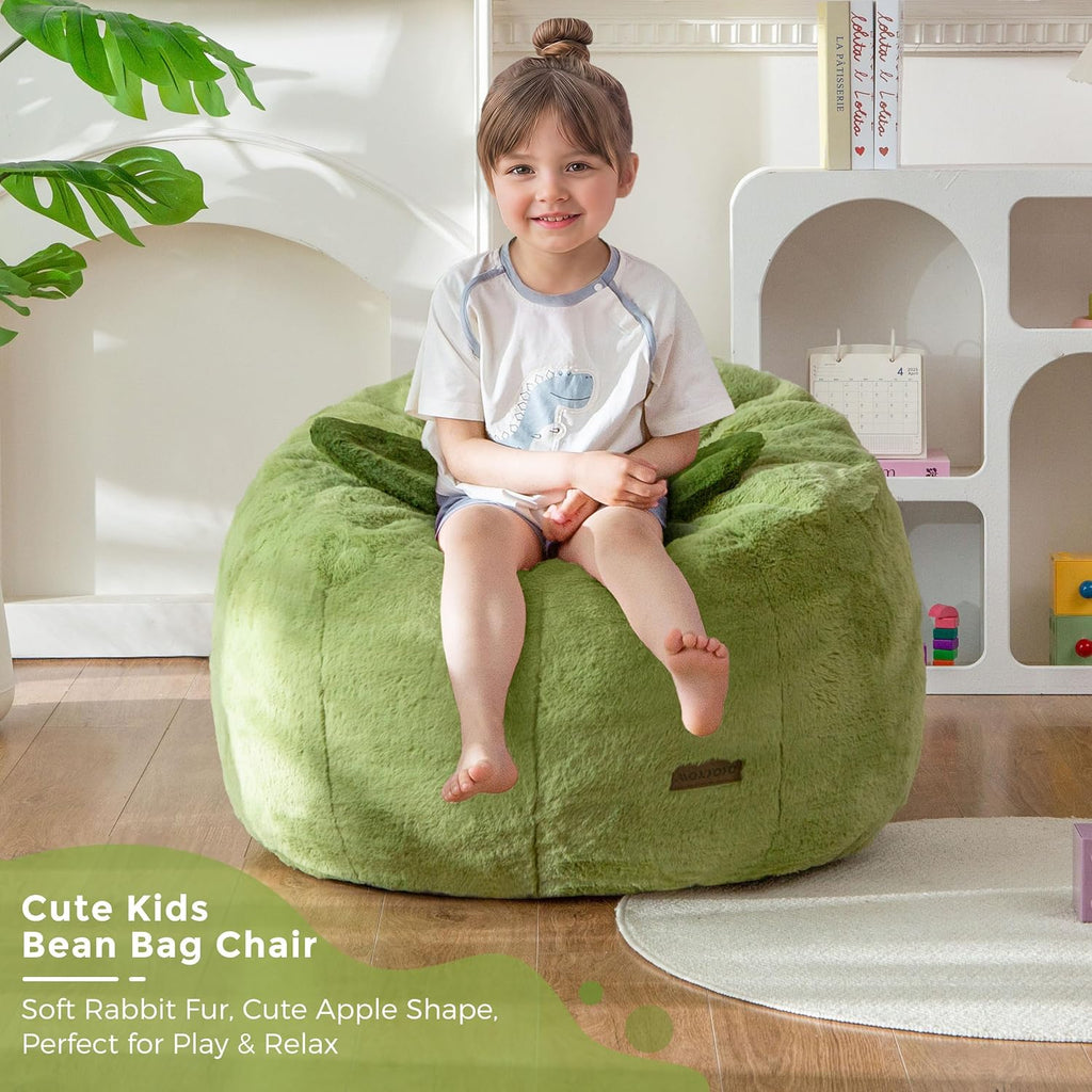 MAXYOYO Kids Bean Bag Chair, Apple-Shaped Toddler Sofa with Fur Fabric | Cute Bean Bag Sofa for Boys and Girls, Plush Floor Chair Seat for Bedroom, Playroom, Reading Corner
