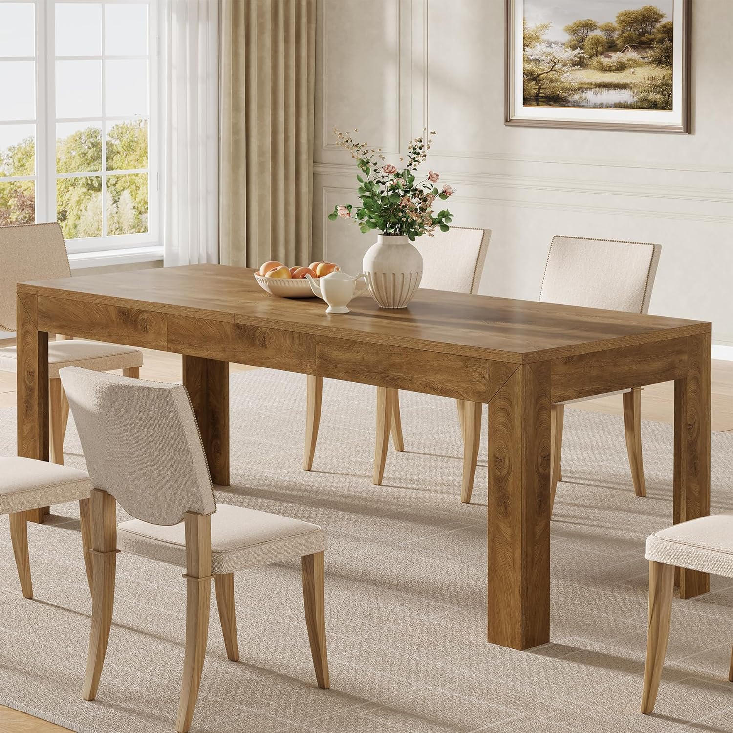 Tribesigns Dining Table for 6-8, 78.7-Inch Long Rectangle Kitchen Table, Modern Simple Kitchen Dining Room Furniture, (78.74" L x 27.56" W), Brown