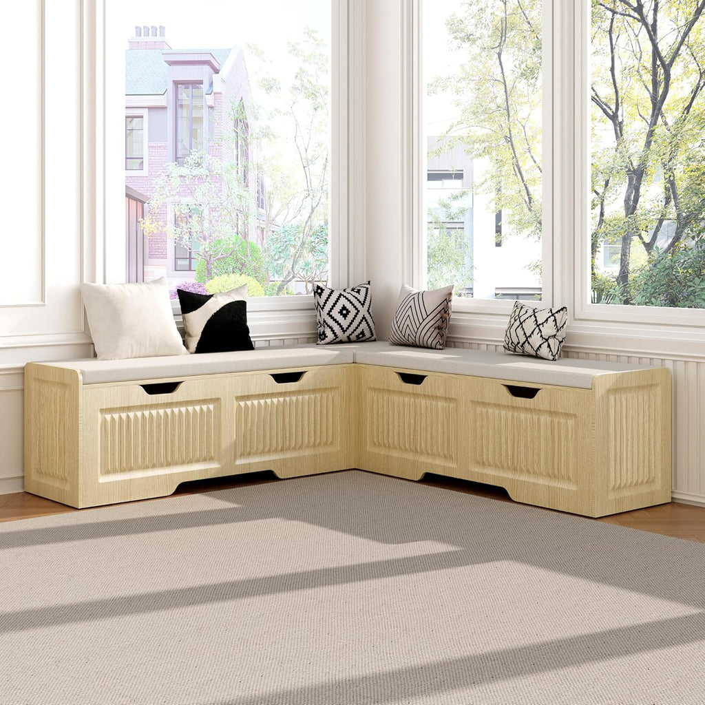 L Shape Bench,Breakfast Nook Bench with Cushion,Backless Corner Dining Bench,Kitchen Dining Nook Benchs with Hidden Storage Space Saving for Dining Room,Cafes,Living Room,Kitchen