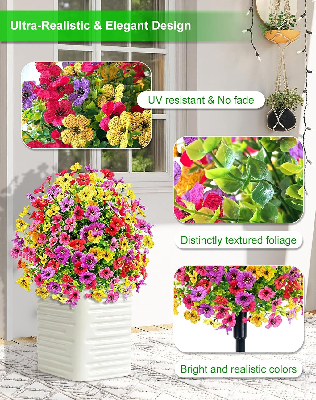 Artificial Topiary Ball Tree Violet Flowers with Spike, 2 Pack 23.6" Faux Plants Evergreen Tree UV Resistant Bushes Plants for Outdoor Front Porch Garden Patio Spring Decor (Mix Color 23.6in)