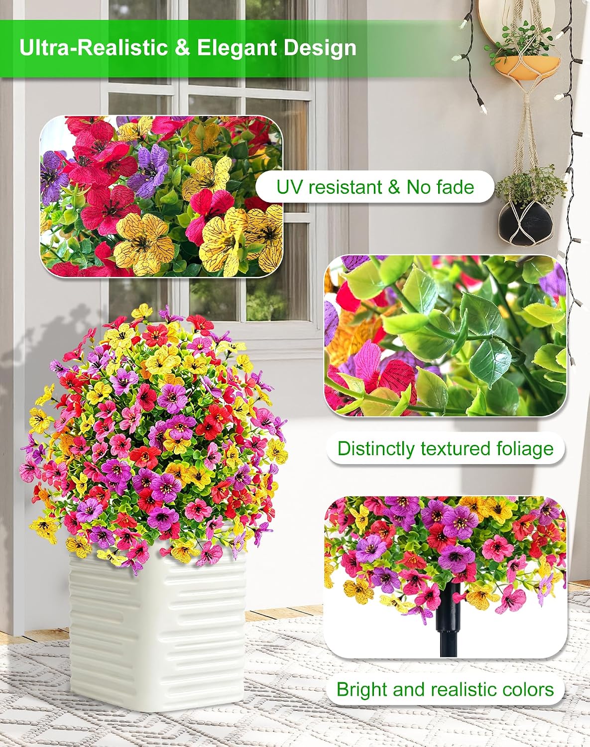 Artificial Topiary Ball Tree Violet Flowers with Spike, 2 Pack 23.6" Faux Plants Evergreen Tree UV Resistant Bushes Plants for Outdoor Front Porch Garden Patio Spring Decor (Mix Color 23.6in)