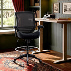 BOLISS 400lbs Mid Back Mesh Ergonomic Drafting Chair for Standing Desk Office Wide Chair Built-in Lumbar Support Big Adjustable Foot Ring Height Adjustable Armrest (Black)