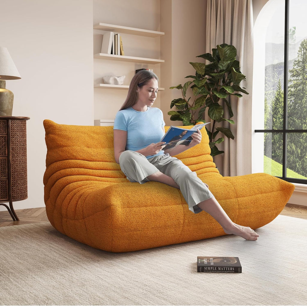 Giant Bean Bag Chair for Adult, Cozy Boneless Fireside Accent Loveseat Chair,Memory Foam Floor Sofa, Comfy Lounge Couch for Bedroom Small Living Room Apartment Daily Relax(Yellow, Loveseat)