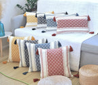 Decorative Boho Lumbar Pillow Covers with Tassels Navy Blue Off White, 12x20 inch -Set of 2 / Small Rectangle Cushion Covers for Couch Sofa/ Farmhouse Woven Pillow Cases/ Accent Chair Pillow Covers