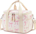 LOIDOU Lunch Box for Women Men Insulated Corduroy Lunch Bag Cooler Leakproof Reusable Adult Lunchbox Adjustable Strap lunch tote for Work Office Beach Picnic (Beige Bow)