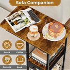 C Shaped Sofa Side Table with Wheels, Rolling Small Coffee Table with Drawer, Portable TV Tray Table for Couch, Bedside Table with Storage, Narrow Nightstand for Bedroom, End Tables Living Room