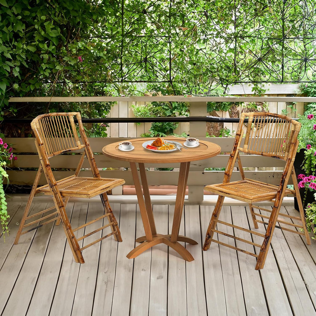 VINGLI Bamboo Folding Chair, Foldable Dining Wood Chairs Comfortable Seat for Outdoor & Indoor, Patio, Porch, Wedding, Party, Event,Brown (4 Pack)