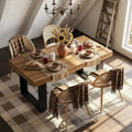 STHOUYN 63"-79" Farmhouse Wood Extendable Dining Room Table Set with 4 Upholstered Chairs, Rectangular Expandable Retractable Kitchen Table and Chairs Set of 6 (63"-79" Brown Table + 4 White Chairs)