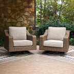 Signature Design by Ashley Carmel Bay Casual Weather and UV Resistant Outdoor Swivel Lounge with Cushion, Light Brown & Beige