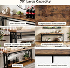 IRONCK 70.9" Long Console Table, 2-Tier Long Narrow Console Table Behind Couch for Display with Central Support Frame, Industrial Long Entryway Table for Entryway and Living Room