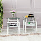 BIGTO 2 Pcs Tempered Glass Side Table, End Table for Living Room, Sofa Table White 17.72''*17.72''*20.5''Living Room Furniture