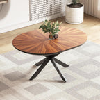 KEIKI 47.2"-63" Extendable Round Dining Table for 4-6, Modern Wooden Kitchen Table with Removable Leaf, Solid Wood Oval Dinner Tables for Dining Room Living Room, Walnut