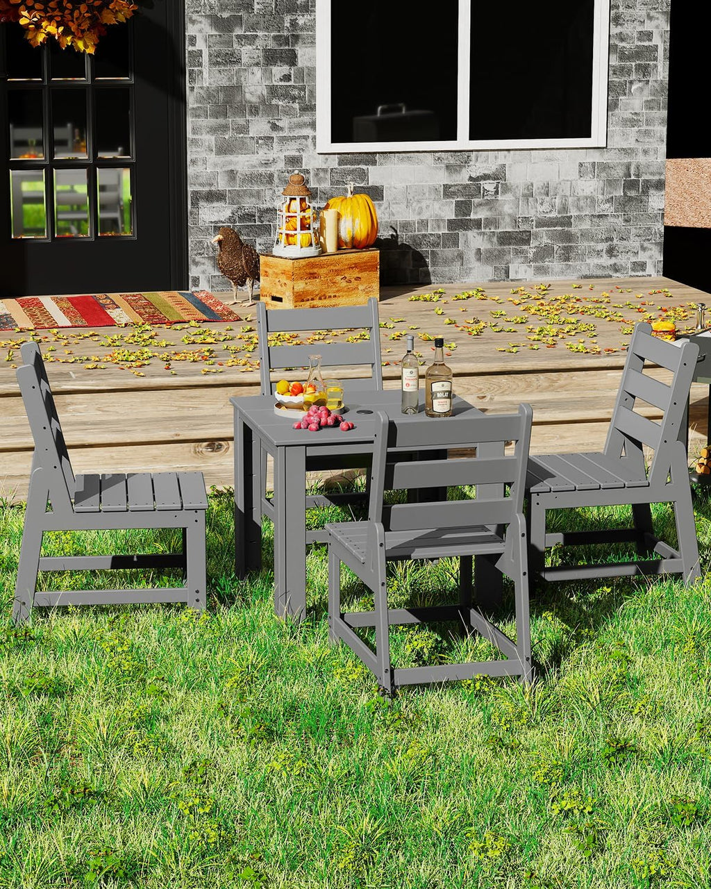 GREENVINES Patio-Chair | Outdoor Dining Chairs Set of 2 | HDPE Plastic | Armless |All Weather | for Backyard Deck Poolside Garden | Grey