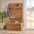 Acacia Wood Mud Bench with Storage and Display Shelves, Classic Wooden Slats for Entryway Organization and Home Interior