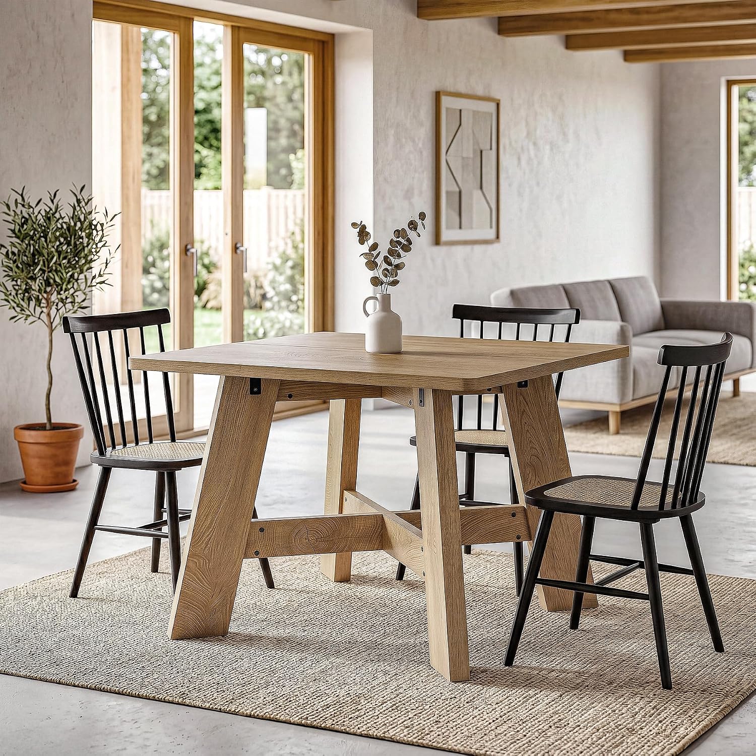 LITTLE TREE 39.37" Square Dining Table for 4, Small Space Kitchen Table with Pedestal Base, Farmhouse Wood Tables for Apartment, Dining Room & Living Room, Ideal for Cafe & Restaurant Use