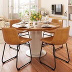 REONEY Dining Chairs Set of 6, 18" PU Leather Armless Dinner Chairs with Backrest, Modern Kitchen Dining Room Chair with Metal Legs for Home (Brown)