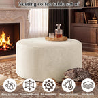 BSHOMGI Round Ottoman,Corduroy Ottomans Foot Stool, 27.5" Pouf Footstool Ottomans Seat, Round Footrest, Modern Side Table for Living Room Bedroom Home Decor No Assembly Require (Beige, 27.5")