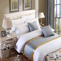 OSVINO Jacquard Bed Scarf Luxury Microfiber Bedding Protector Slipcover Smooth Comfort Bedroom Guestroom Inn Decor, Golden 210X50cm for 150cm Bed