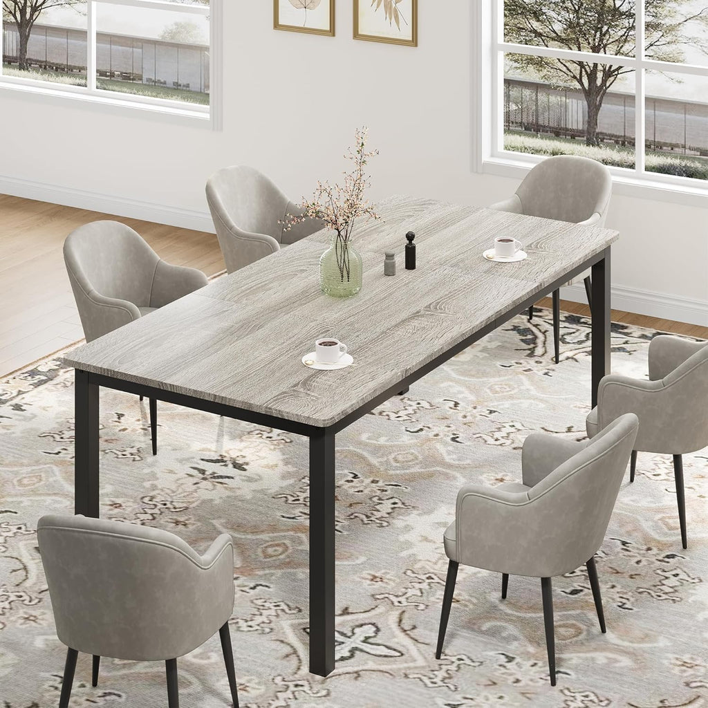 71 Inch Industrial Dining Table, Large Rectangle Kitchen Table with Metal Legs, Round Corners, Wooden Conference Tables Writing Desk for Dining Room, Living Room, Rustic Grey