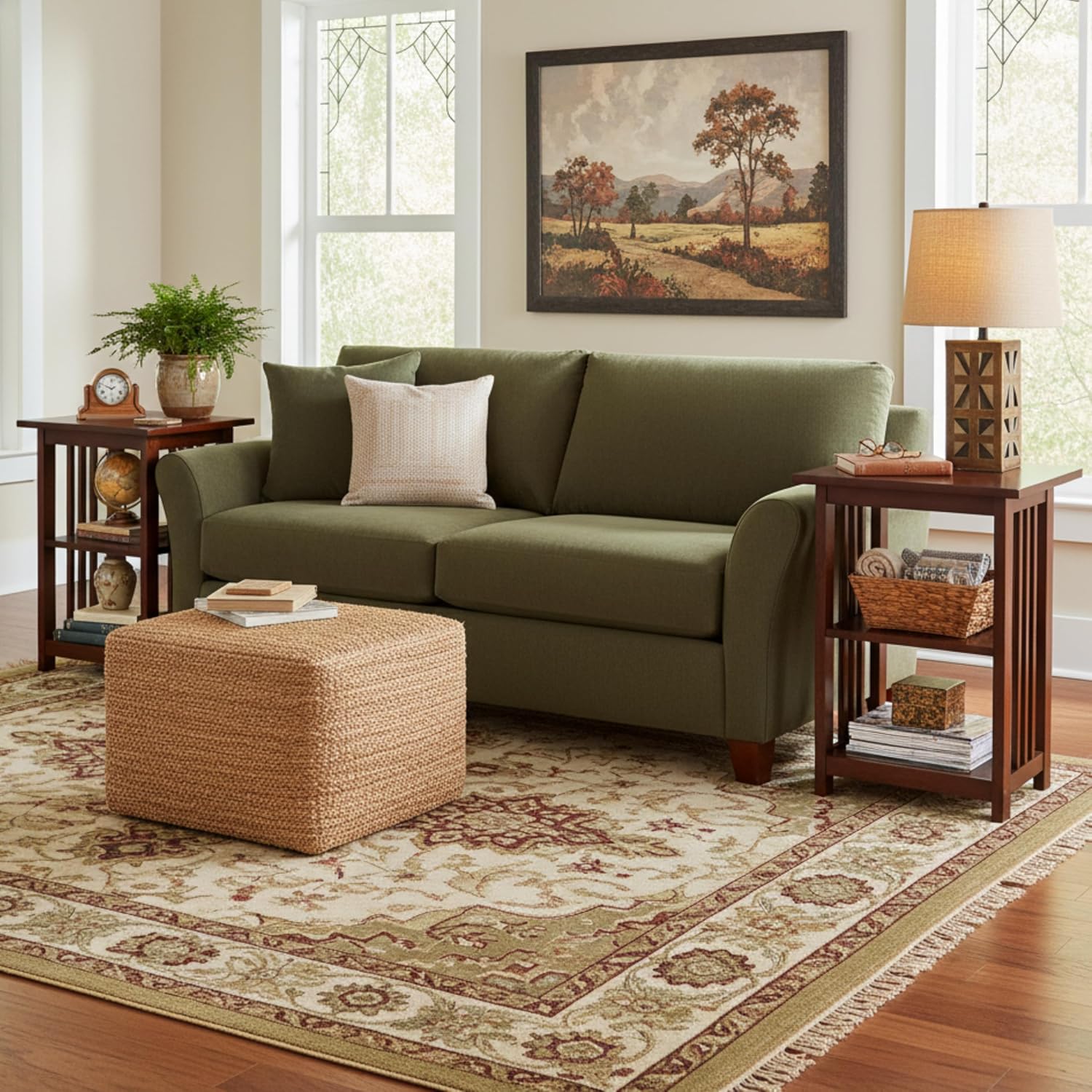 Alaterre Furniture Mission 3-Tier End Table Set of 2 – Craftsman Style Wood Side Table with Vertical Slat Side Panels and Open Storage for Living Room, Bedroom, or Cozy Reading Nook (Cherry)