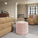 allamazing Storage Ottoman, Round Ottoman with Storage, Vanity Stool Foot Rest with Removable Lid, Round Boucle Upholstered for Living Room Pouf Footstool (Pink)