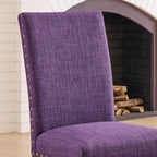 Roundhill Furniture Biony Espresso Wood Dining Set with 4 Fabric Nailhead Chairs, Purple