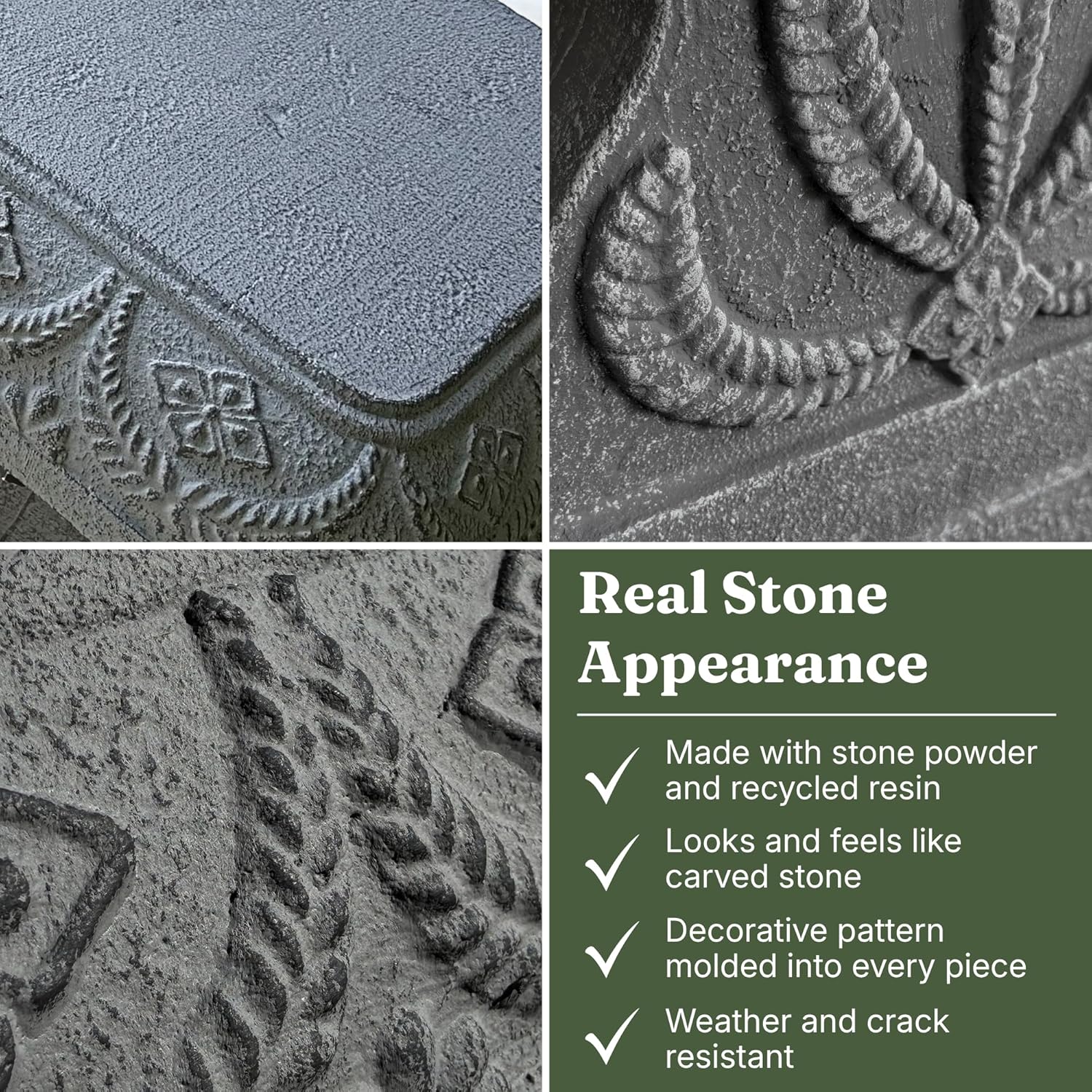 Basalt Grey Garden Bench - Outdoor Benches Weatherproof - Front Porch Seating for Patio Yard - Outdoor Seat Backless Decorative Pedestal Garden Furniture - Realistic Stone Look - Concrete Look