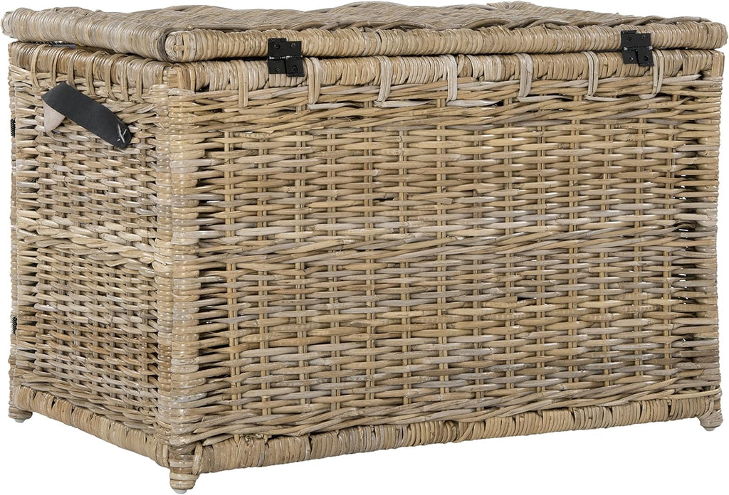 happimess HPM9004B Michael 35" Wicker Storage Trunk, Collapsible for flat storage, Rattan-Kubusoft Gray, Coastal for Office, Dorm Room-LivingRoom, Bedroom, Dining Room, Natural