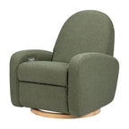 Babyletto Nami Electronic Power Recliner and Swivel Glider with USB Port in Olive Boucle with Light Wood Base, Water Repellent & Stain Resistant, Greenguard Gold and CertiPUR-US Certified