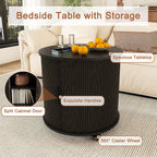 Mid Century Modern Side Tables Living Room with Charging Station, Small Side Table with Sliding Door, 24" Large Round End Tables Living Room with 2-Tier Storage, Black Nightstand for Bedroom, Entryway
