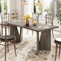 70.9'' Rectangular Dining Table for 6-8, Farmhouse Wooden Thickened Long Desk with Sturdy Frame and v Leg, Rectangular Kitchen Table for Dining Room, Kitchen, Living Room, Office, Grey