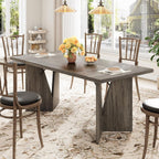 70.9'' Rectangular Dining Table for 6-8, Farmhouse Wooden Thickened Long Desk with Sturdy Frame and v Leg, Rectangular Kitchen Table for Dining Room, Kitchen, Living Room, Office, Grey