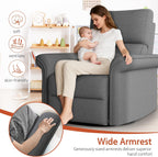 Rocker Chair, Nursery, Dark Gray Fabric Chair, 270 Degree Glider Rocking Chair with 150 Degree Recline, Wide Arms for Living Room Bedroom